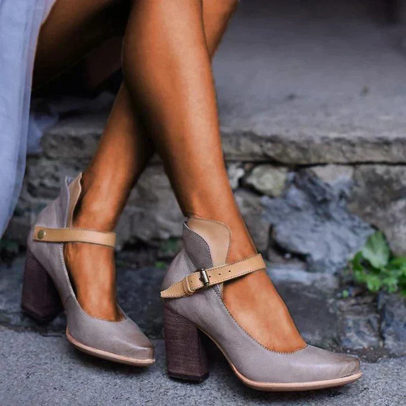 KROHN-E Damen Absatz-Sandalen Riemchen Verstellbare Schnalle Elegante Pumps
