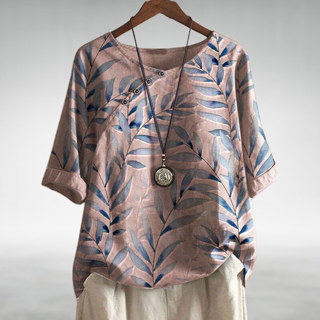 KROHN-E Damen Bluse Blumenmuster Asymmetrisch Viskose Casual