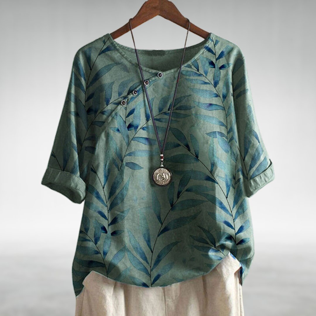 KROHN-E Damen Bluse Blumenmuster Asymmetrisch Viskose Casual