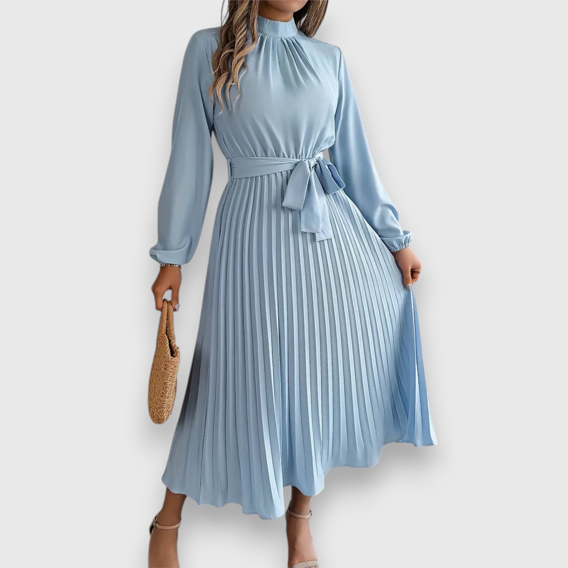 KROHN-E Damen Plissee Midi-Kleid ärmellos schwarz elegant