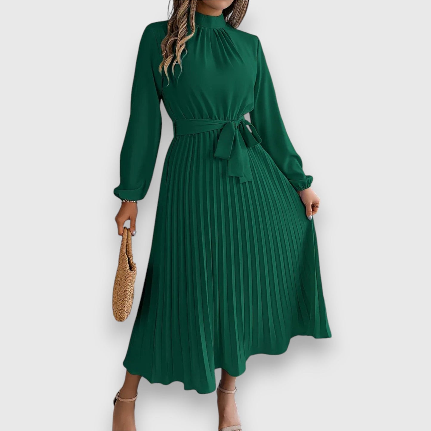 KROHN-E Damen Plissee Midi-Kleid ärmellos ausgestellt eleganter Stil