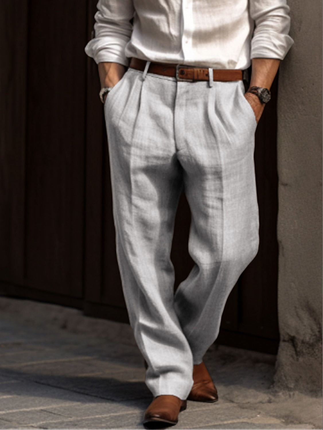 Herrenhose aus plissiertem Leinen