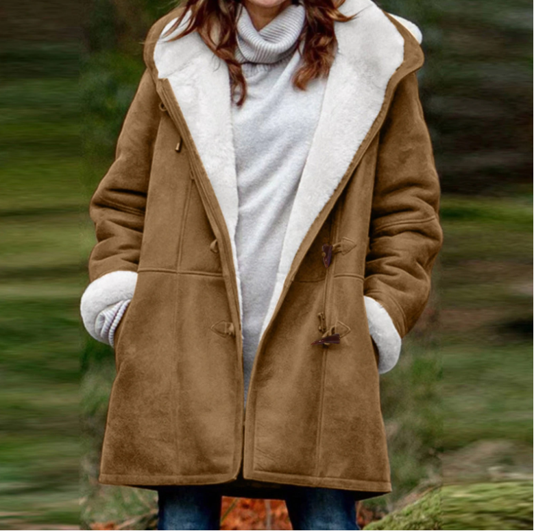 Krohn-e | Wildleder Toggle Duffle Coat - Kapuzen-Winter-Duffle-Coat