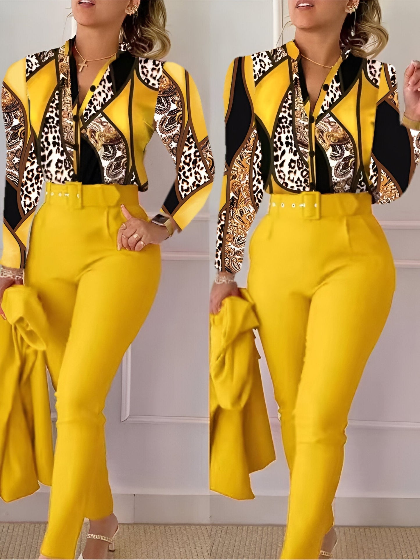 Fudus Oberteil und Hose: V-Ausschnitt und hochtaillierter Schnitt