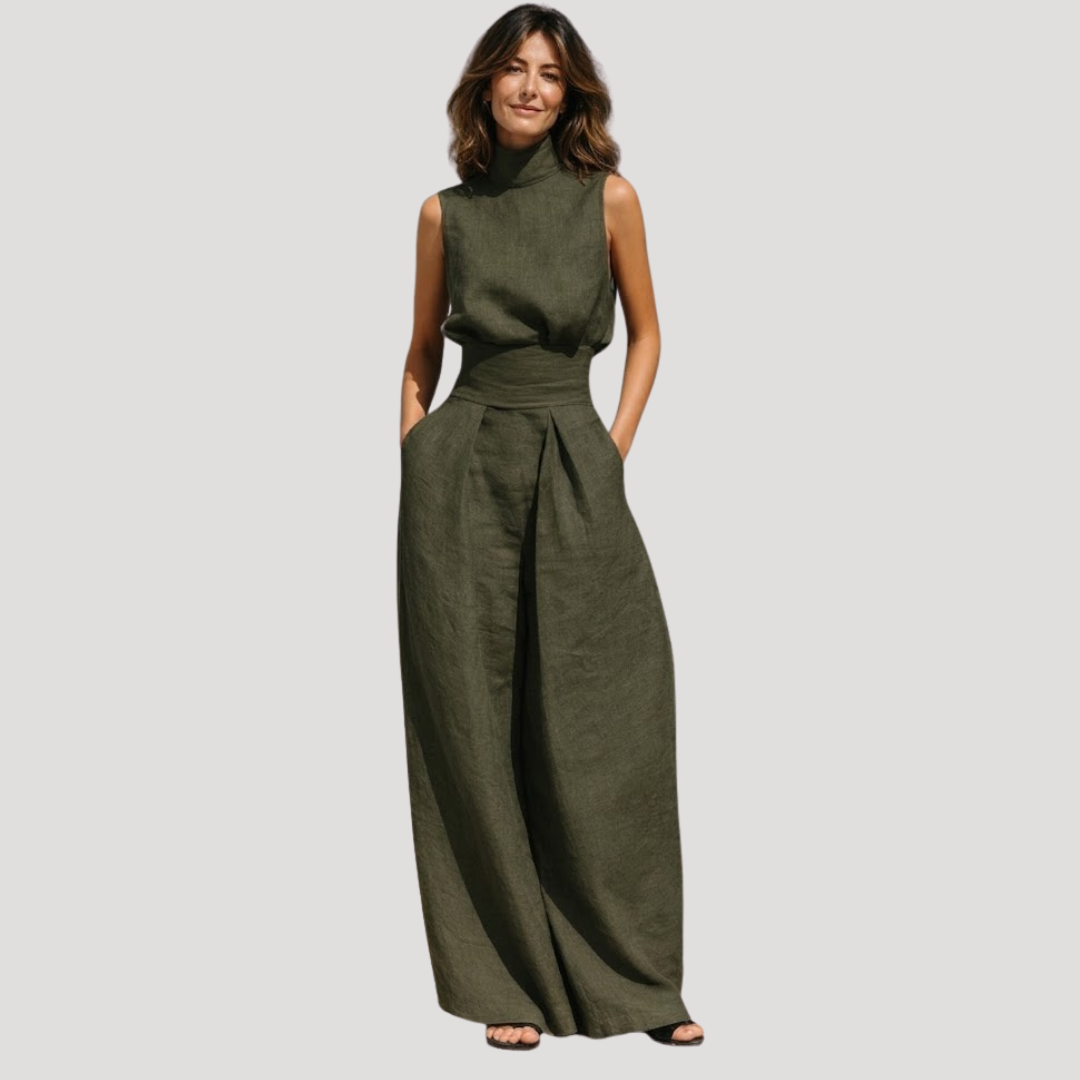 Ilaria | Damen Zweiteiler Rollkragen Oberteil Weite Hose Set
