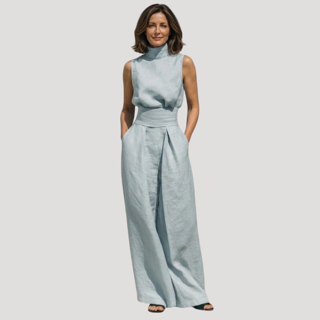 Ilaria | Damen Zweiteiler Rollkragen Oberteil Weite Hose Set
