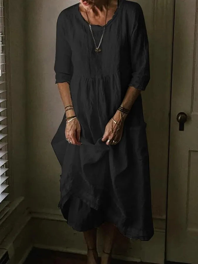 Wibke | Damen Midikleid Rundhals 3/4-Arm Weiter Schnitt