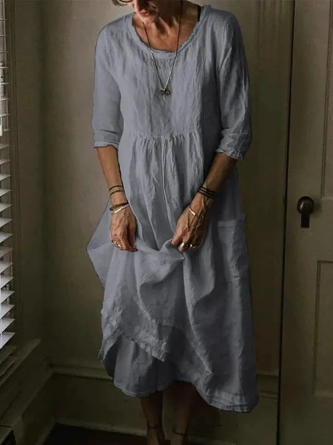 Wibke | Damen Midikleid Rundhals 3/4-Arm Weiter Schnitt