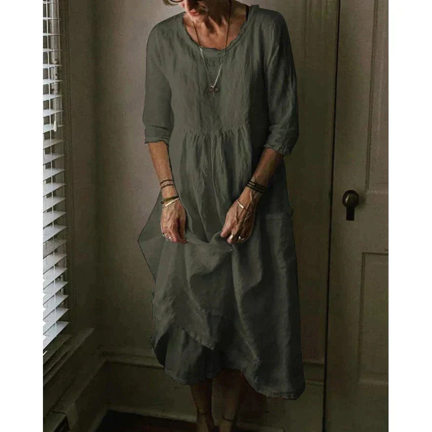 Wibke | Damen Midikleid Rundhals 3/4-Arm Weiter Schnitt