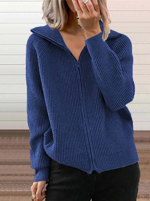 Krohn-e | Rippstrick-cardigan mit Reißverschluss Weich und Stilvoll Perfekt für Schichten
