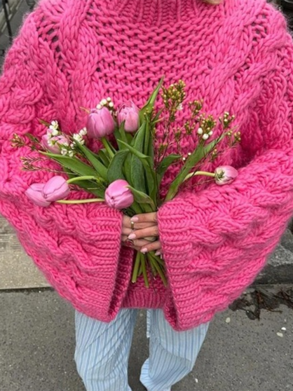 Krohn-e | Strick mit Weitem Ärmel und Rundhalsausschnitt für Frauen Komfort für Herbst und Winter