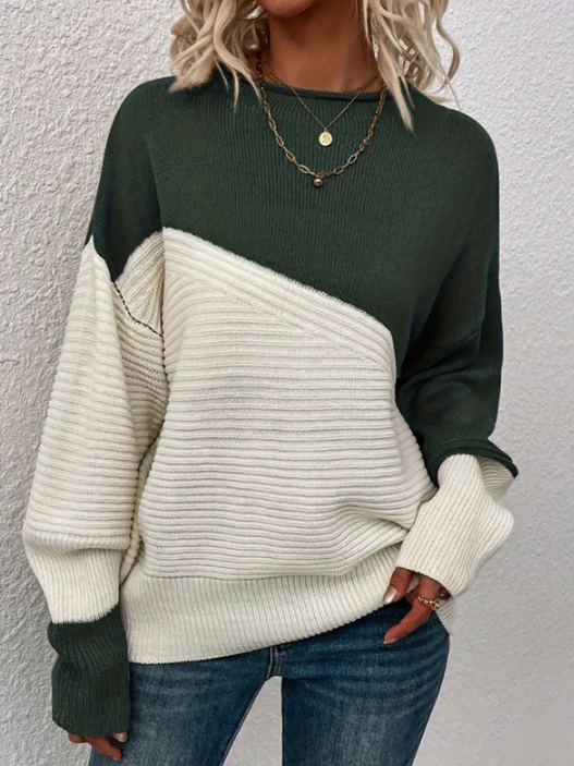 Krohn-e | Pullover - Damen Herbst Zweifarbiger Strickpullover