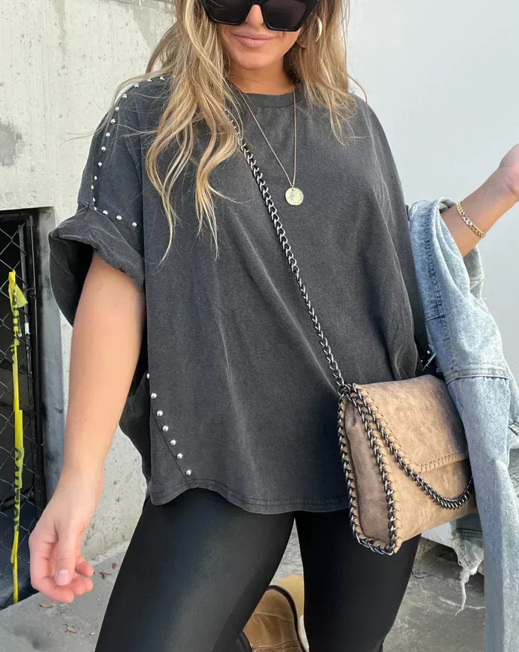 Oversized Shirt with Studs by Fudus