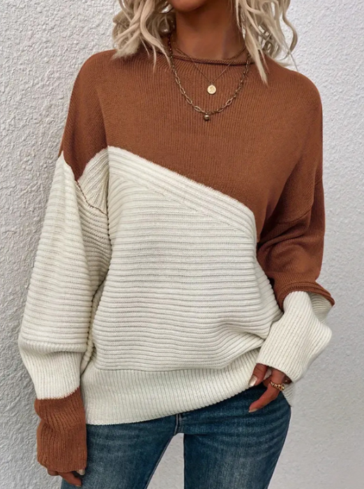 Krohn-e | Pullover - Damen Herbst Zweifarbiger Strickpullover