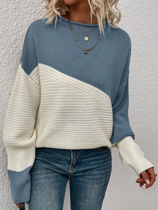 Krohn-e | Pullover - Damen Herbst Zweifarbiger Strickpullover