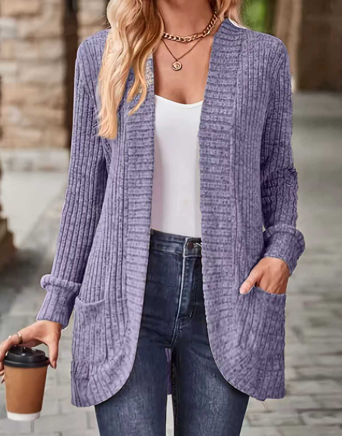 Krohn-e | Cardigan - Damen Herbst Freizeit Fleece Strickjacke
