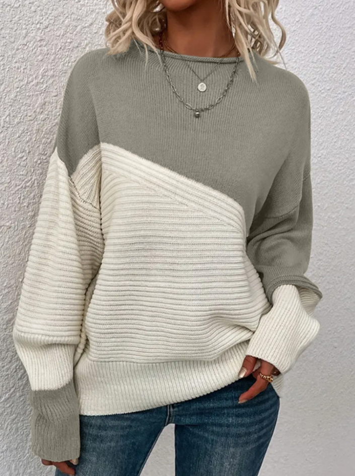 Krohn-e | Pullover - Damen Herbst Zweifarbiger Strickpullover