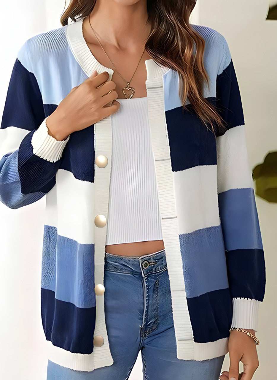 Krohn-e | Strickcardigan mit Breiten Streifen Perlmuttknöpfe Lässig und Farbig