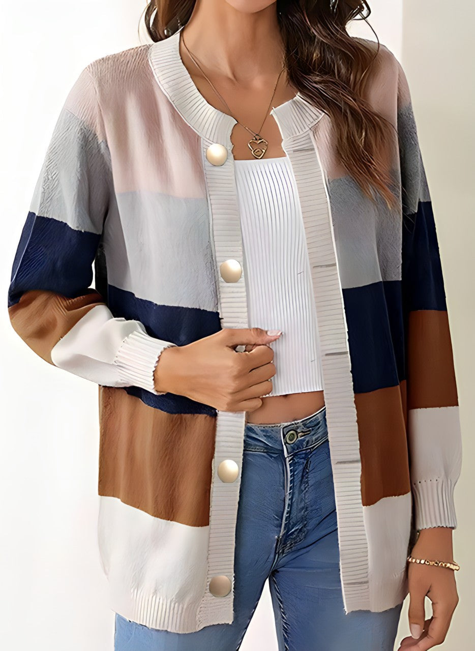 Krohn-e | Strickcardigan mit Breiten Streifen Perlmuttknöpfe Lässig und Farbig