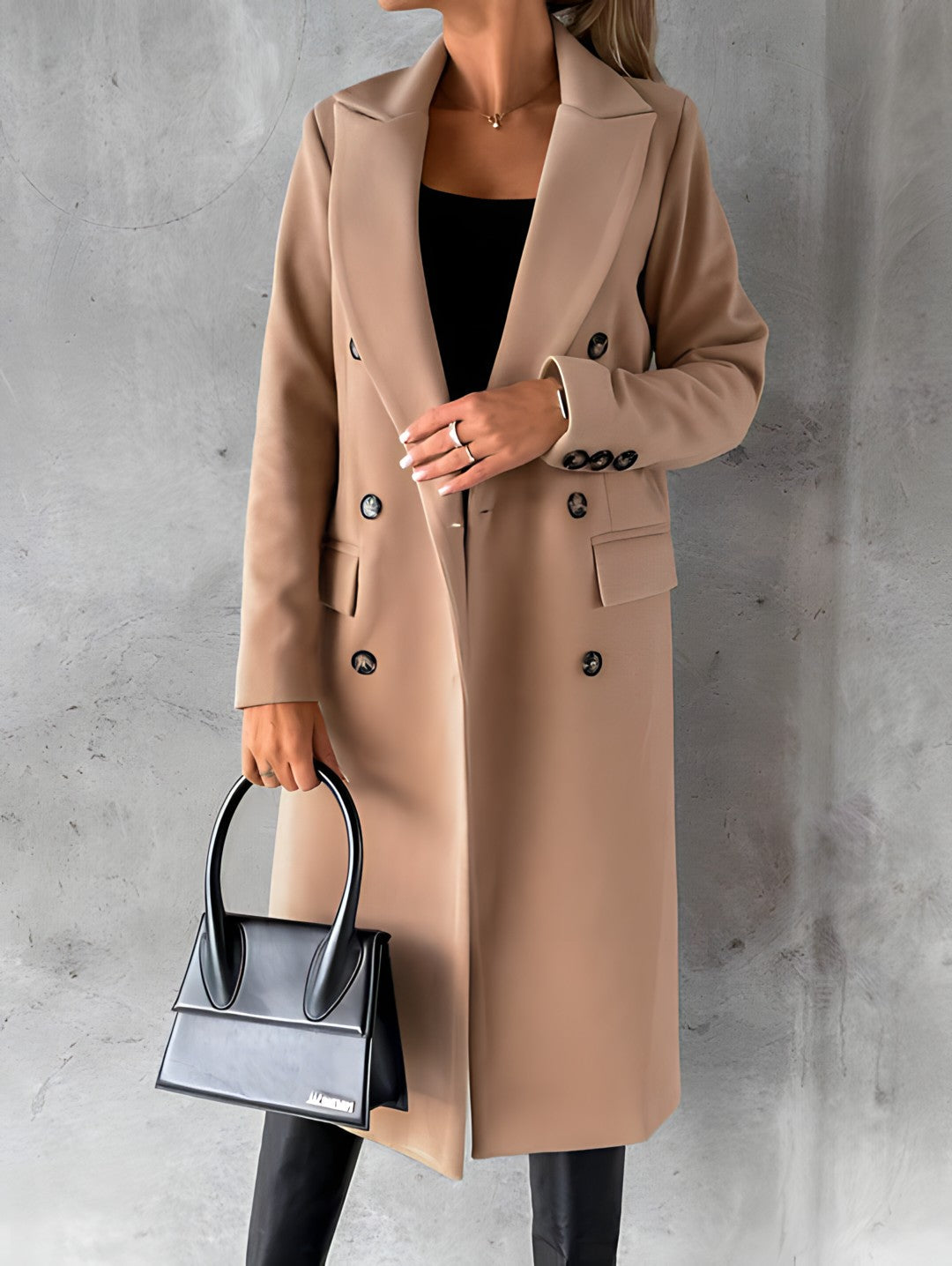 Krohn-e | Mantel - Slim Fit - Wollmix - Doppelreiher - Lange Länge - Reverskragen