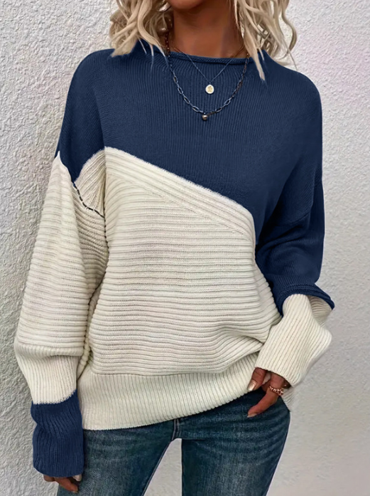 Krohn-e | Pullover - Damen Herbst Zweifarbiger Strickpullover