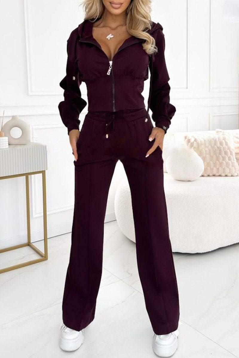 Nora | Damen Zweiteiler Set Kapuzenjacke mit Weithose