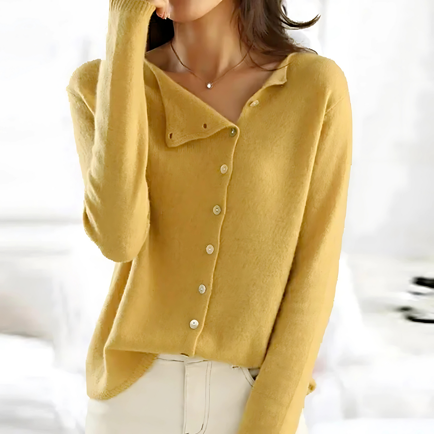 Lena | Damen Strickjacke Langarm mit Hemdkragen Weich