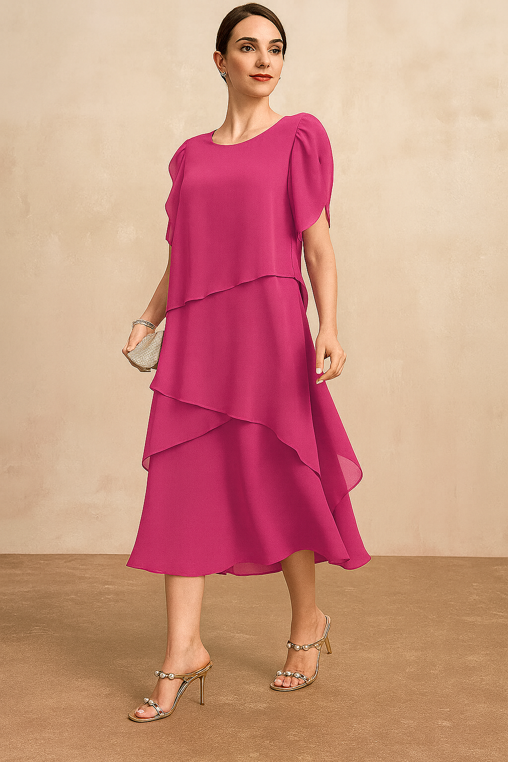 KROHN-E Damen Chiffon-Kleid Fließend Leichtgewicht Elegante Silhouette