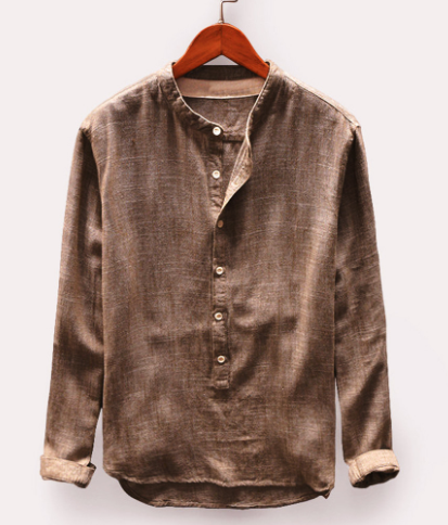 Fudus Langarmhemd mit hohem Kragen und Knöpfen