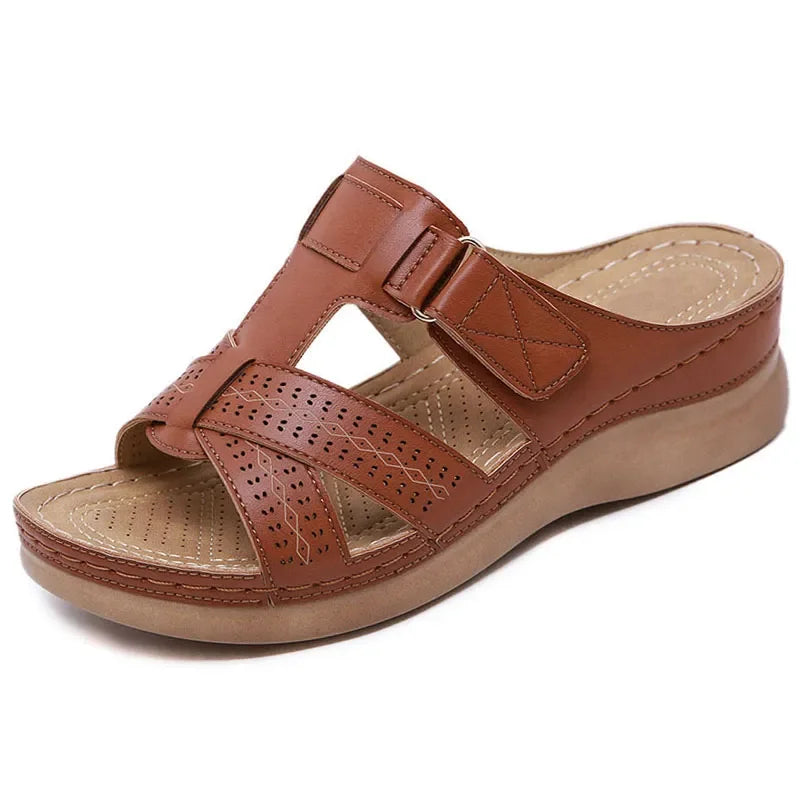 KROHN-E Damen Sandalen Verstellbare Riemen Gepolsterte Sohle Beige