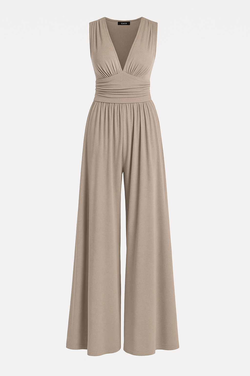KROHN-E Damen Wide-Leg Overall Stretch-Stoff Ärmellos Relaxed-Fit