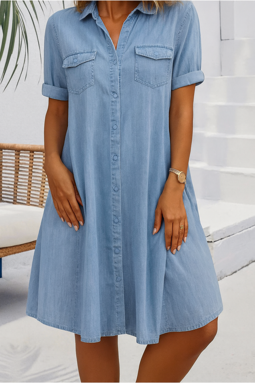 KROHN-E Damen Jeanskleid Leicht Hemdkleid Entspannte Passform