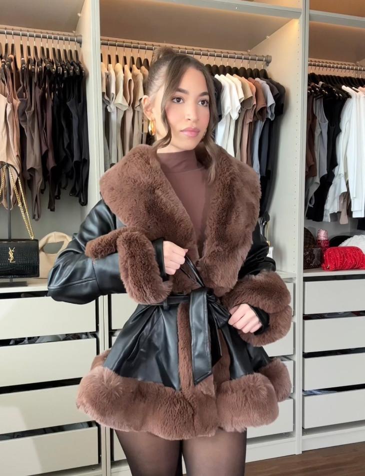 Krohn-e | Damen Winterjacke mit Kunstfell und Gürtel