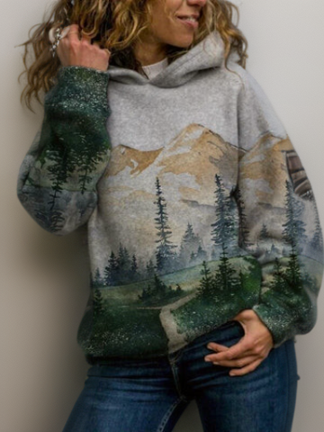 Damensweatshirt im Patchwork-Landschafts-Design