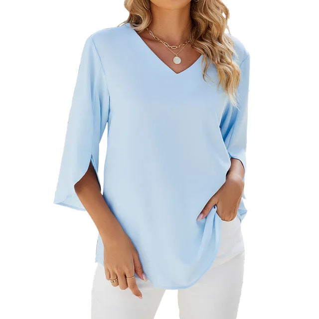 Damen Bluse mit V-Ausschnitt von Fudus – Elegant