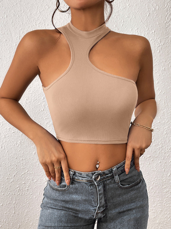 Asymmetrisches Fudus Crop Top mit geripptem Rundhalsausschnitt