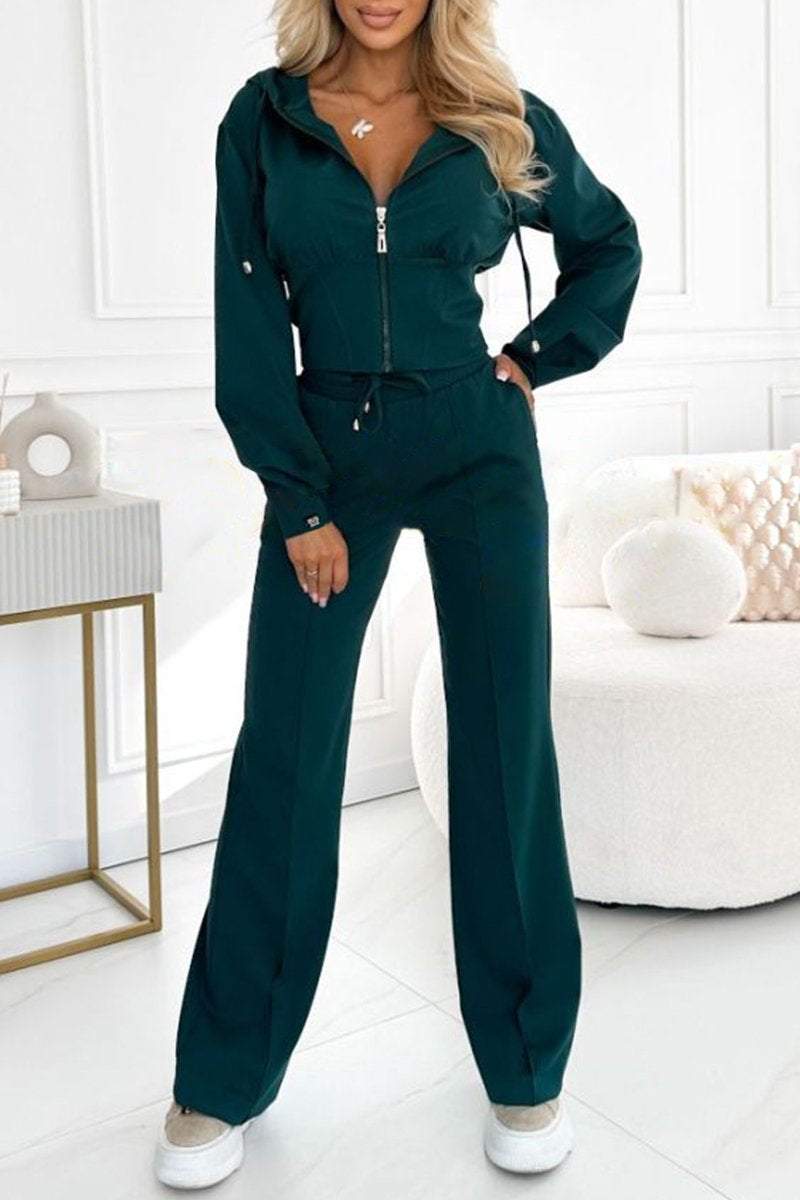 Nora | Damen Zweiteiler Set Kapuzenjacke mit Weithose