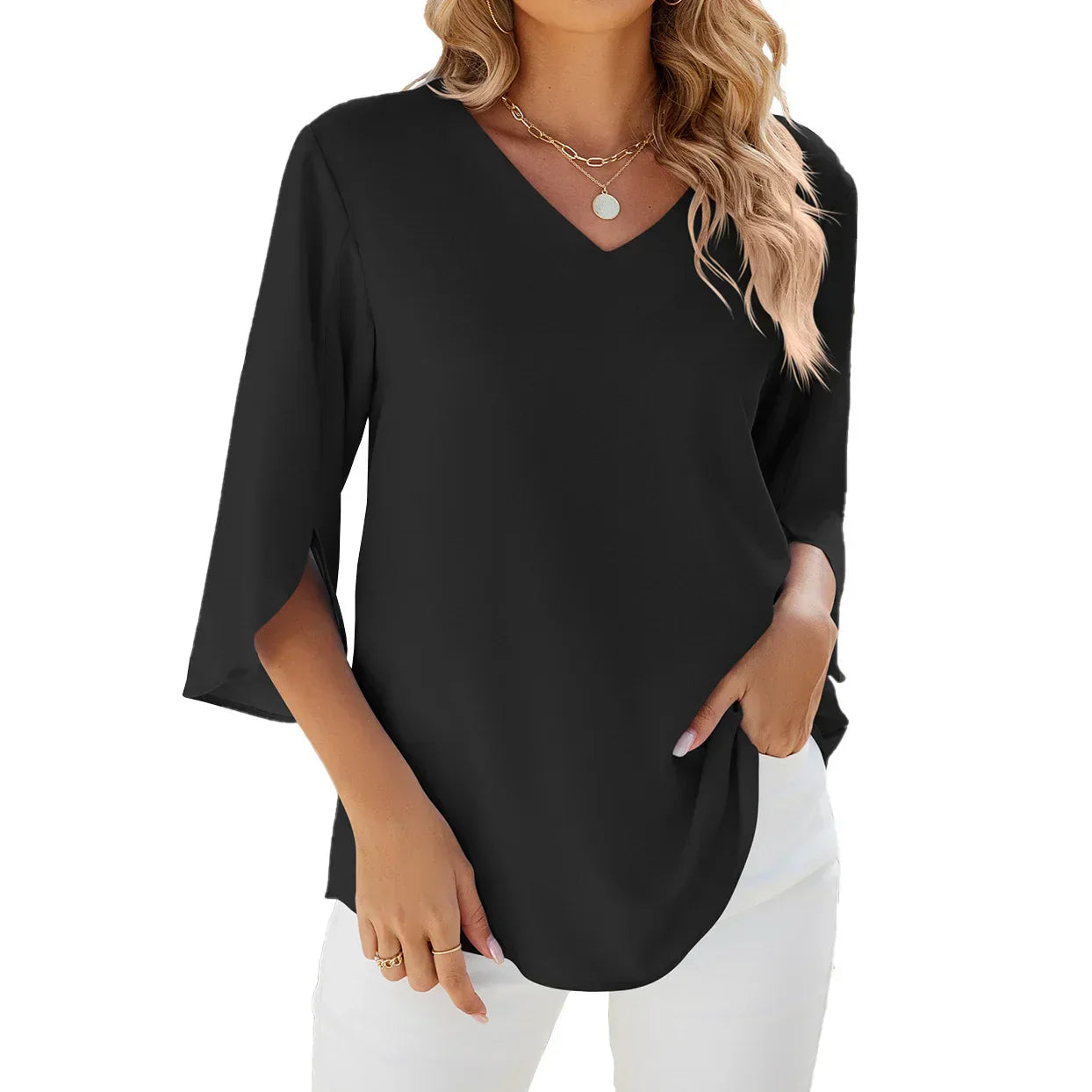 Damen Bluse mit V-Ausschnitt von Fudus – Elegant