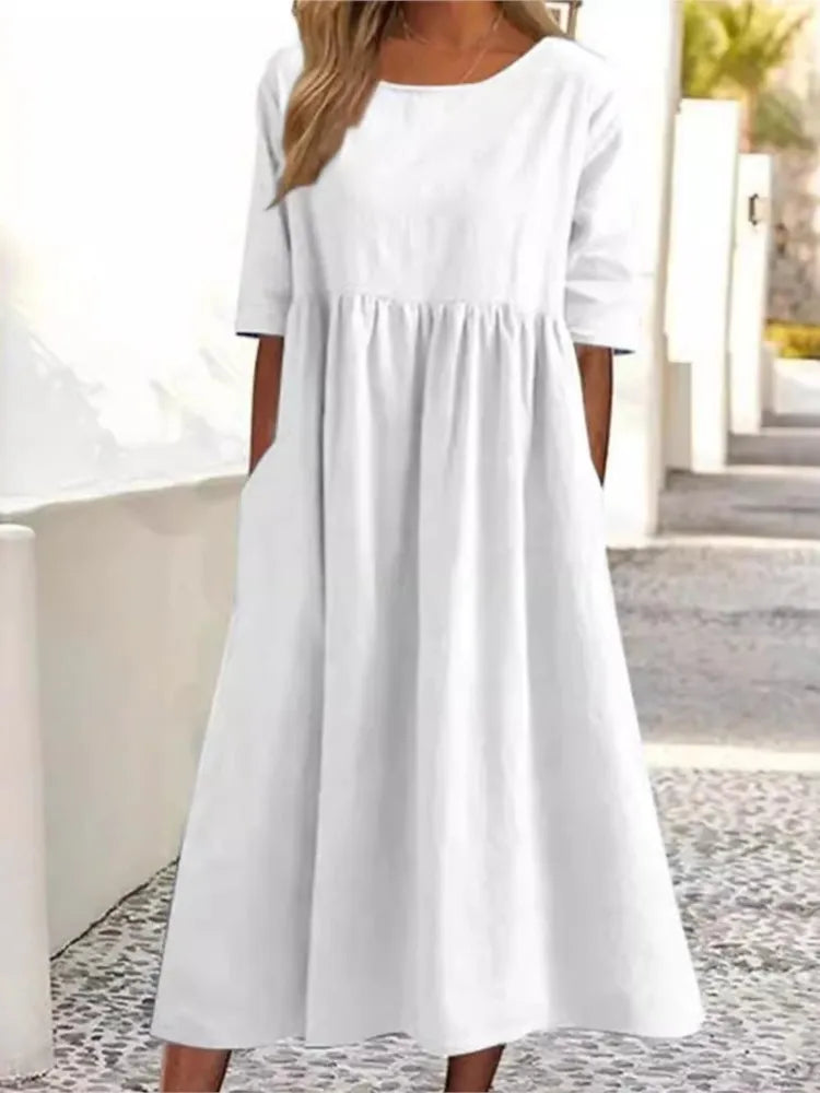 KROHN-E Damen Frühlings-Kleid Fließend Blumenmuster A-Linie