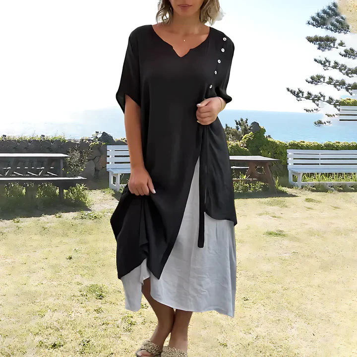 Komfortables Kleid aus Baumwolle und Leinen - Cella