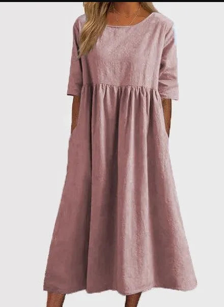 KROHN-E Damen Frühlings-Kleid Fließend Blumenmuster A-Linie