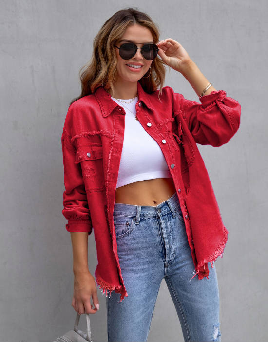 Oversized Serdia Distressed Denim Jacket