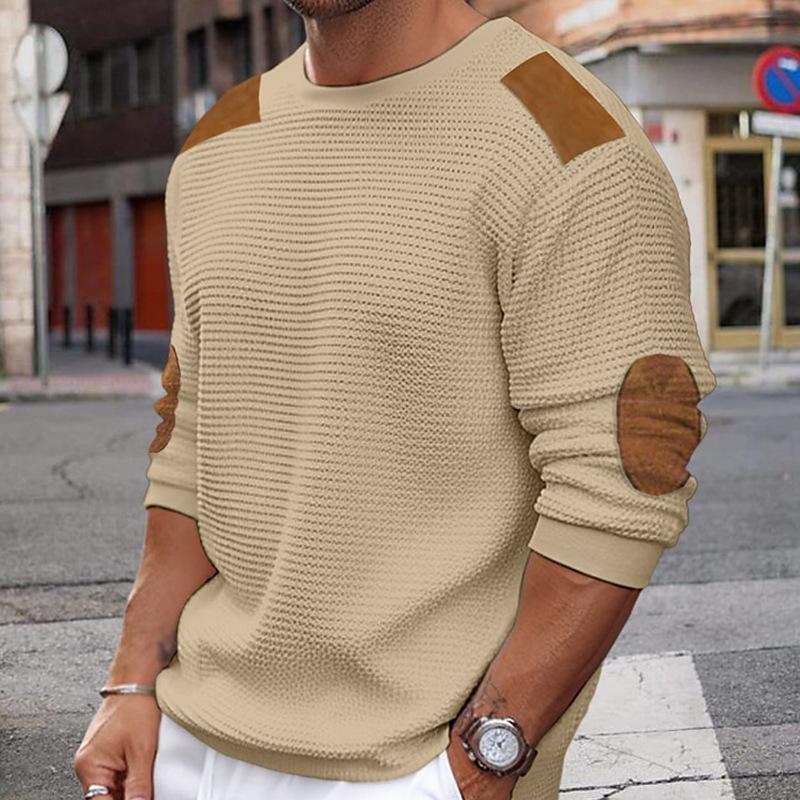 Krohn-e | Weißer Strickpullover mit Braunen Wildleder Akzenten