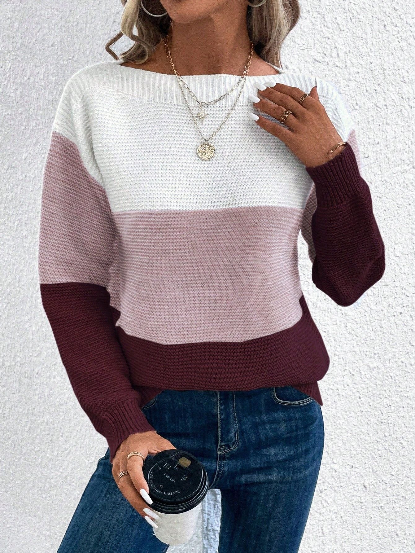 Krohn-e | Blockstreifen Strickpullover Weicher Komfort Lässiger Stil
