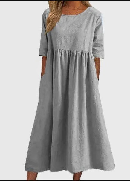 KROHN-E Damen Frühlings-Kleid Fließend Blumenmuster A-Linie