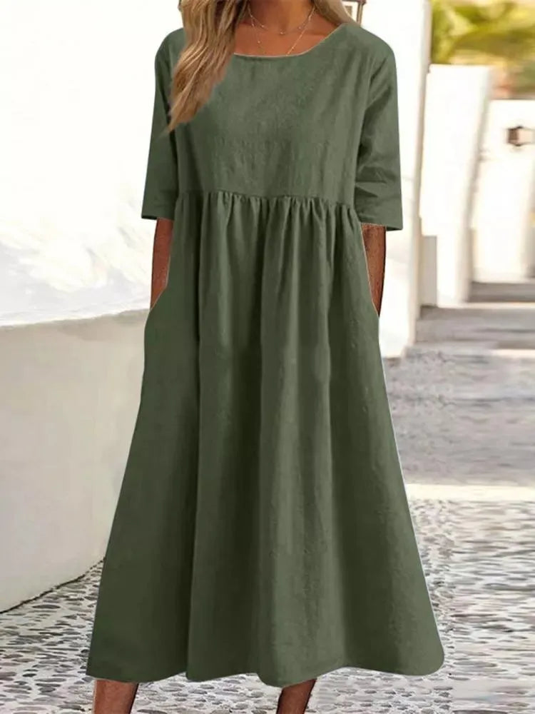 KROHN-E Damen Frühlings-Kleid Fließend Blumenmuster A-Linie