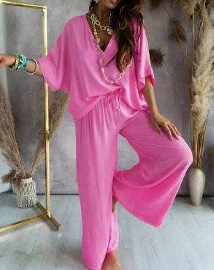 Avelena Women's Casual Two-Piece Suit: Shirt & Wide-Leg Pants