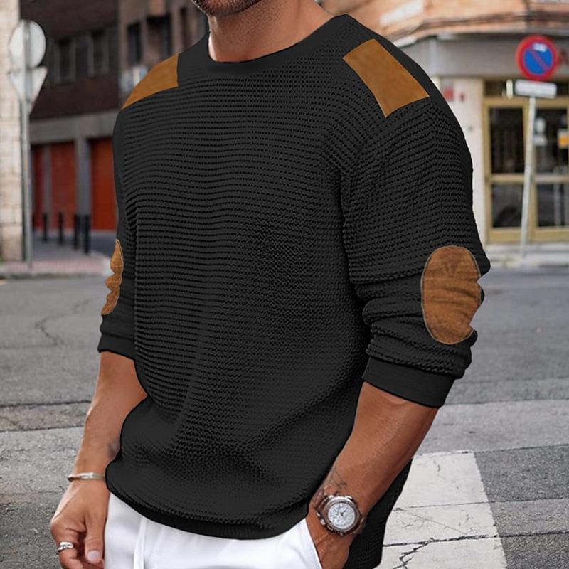 Krohn-e | Weißer Strickpullover mit Braunen Wildleder Akzenten