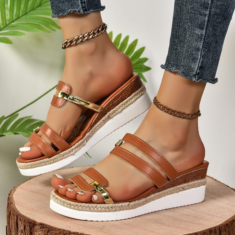 KROHN-E Damen Plateau-Sandalen Strass Verstellbar Sommer