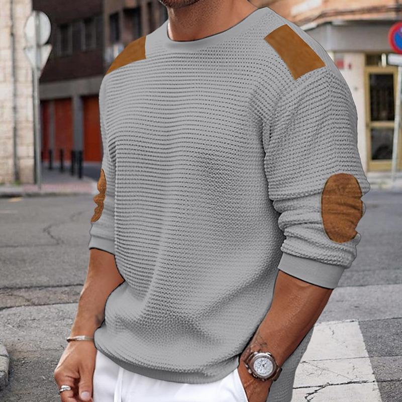 Krohn-e | Weißer Strickpullover mit Braunen Wildleder Akzenten